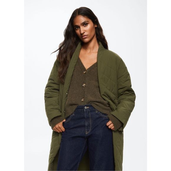 Mango Oversize Quilted Coat Khaki - Picture 3 of 12